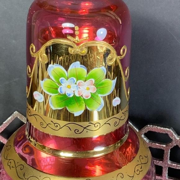Czech Cranberry Tumble Up Bohemia Gold Guilt Applied Flowers Water Set #N1 - Picture 5 of 9